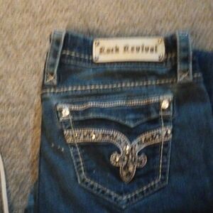 Rock Revival Dark Blue Embellished Back Pocket Jeans